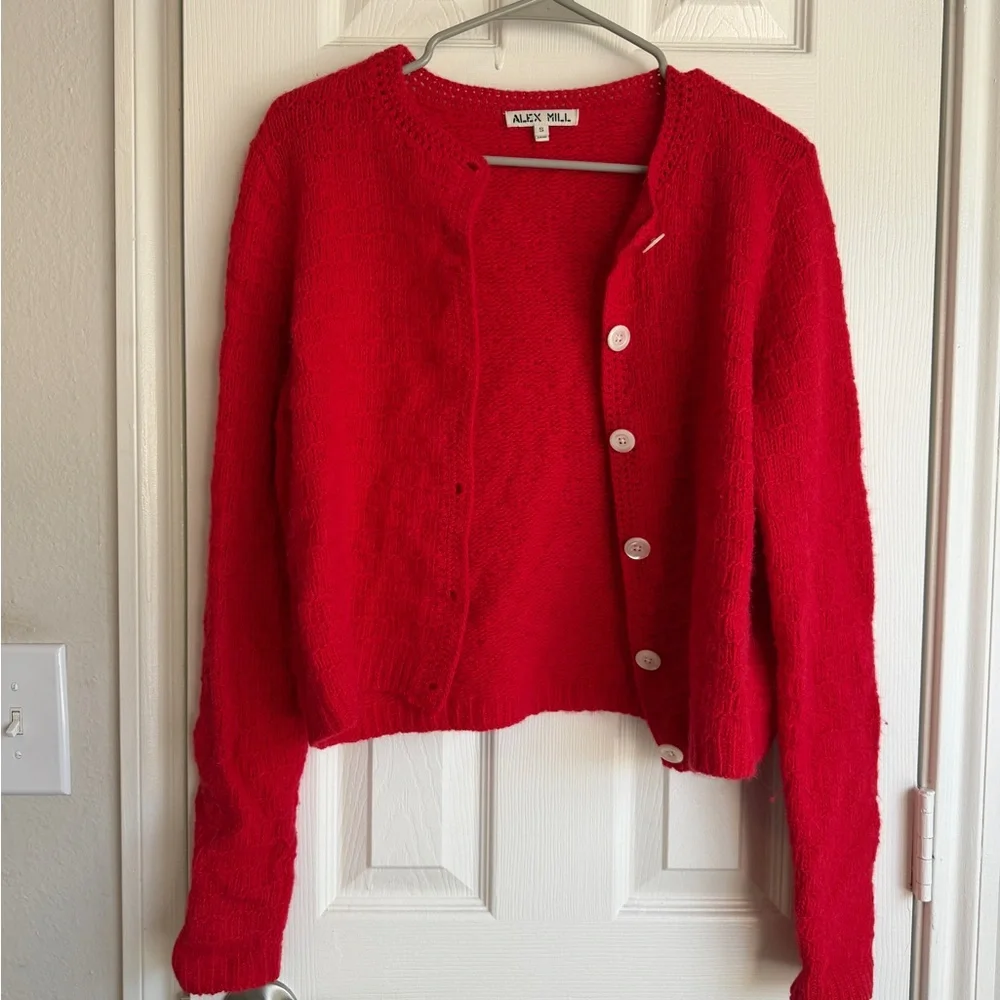 Alex Mill Vibrant Red Button-Up Cardigan - Picture 2 of 8